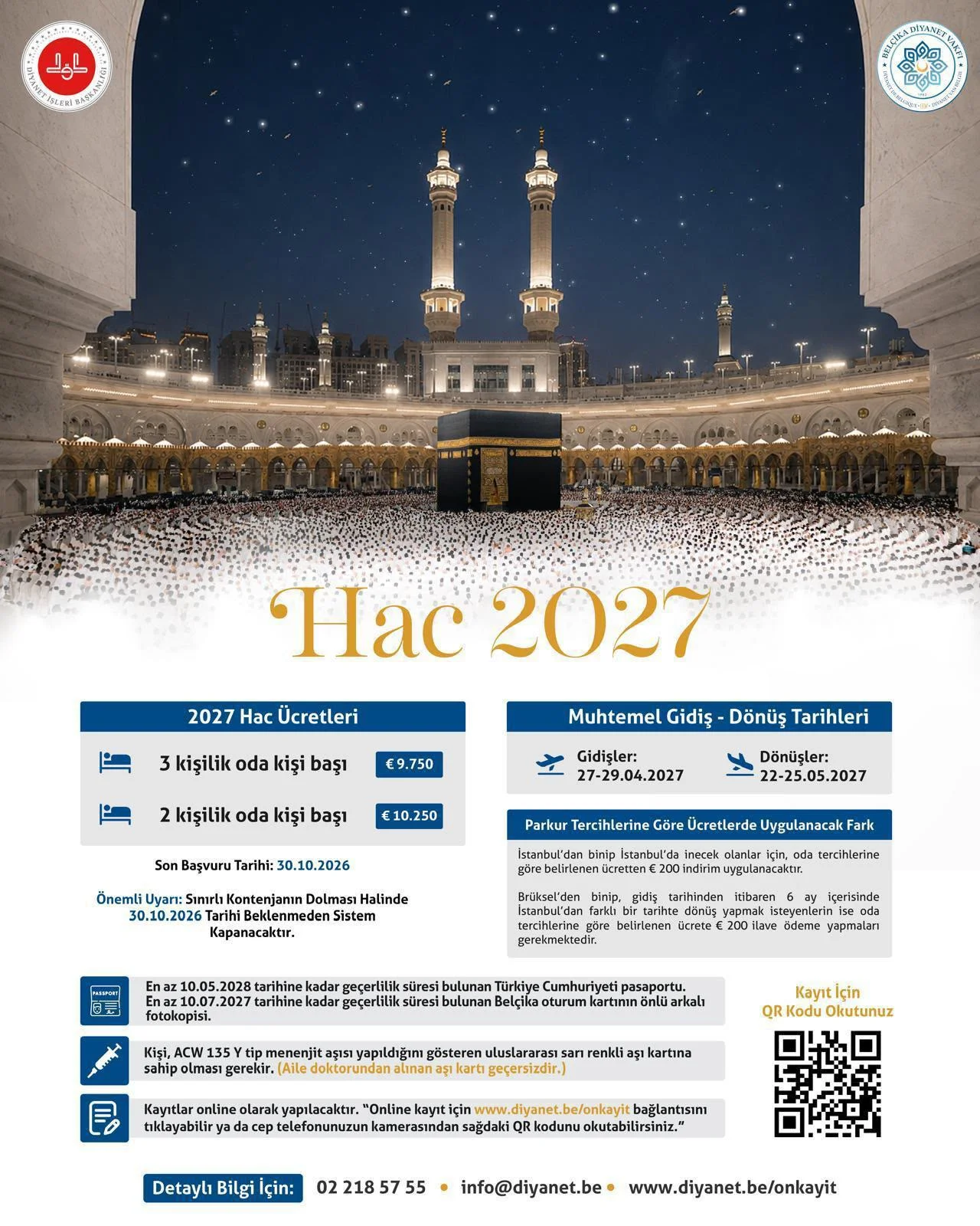 Inscriptions pour le Hajj 2027 en cours : Date limite le 30 octobre 2026